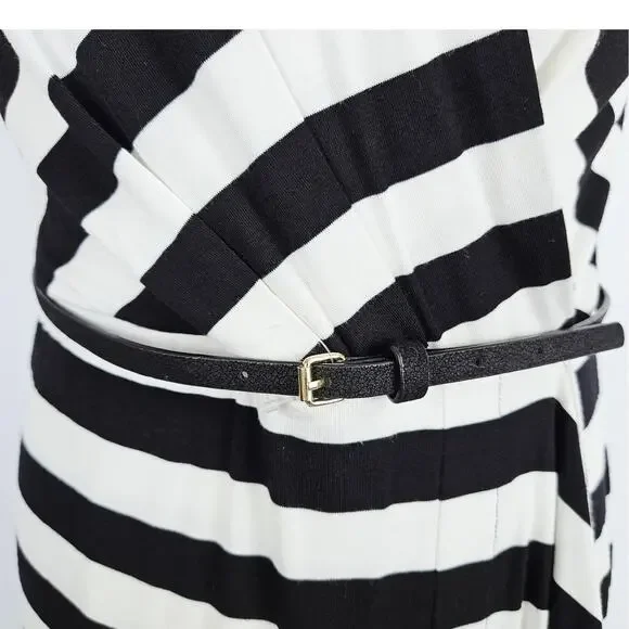 New Calvin Klein Size 6 Black White Striped Dress Belted Classic Chic Career - Picture 5 of 16